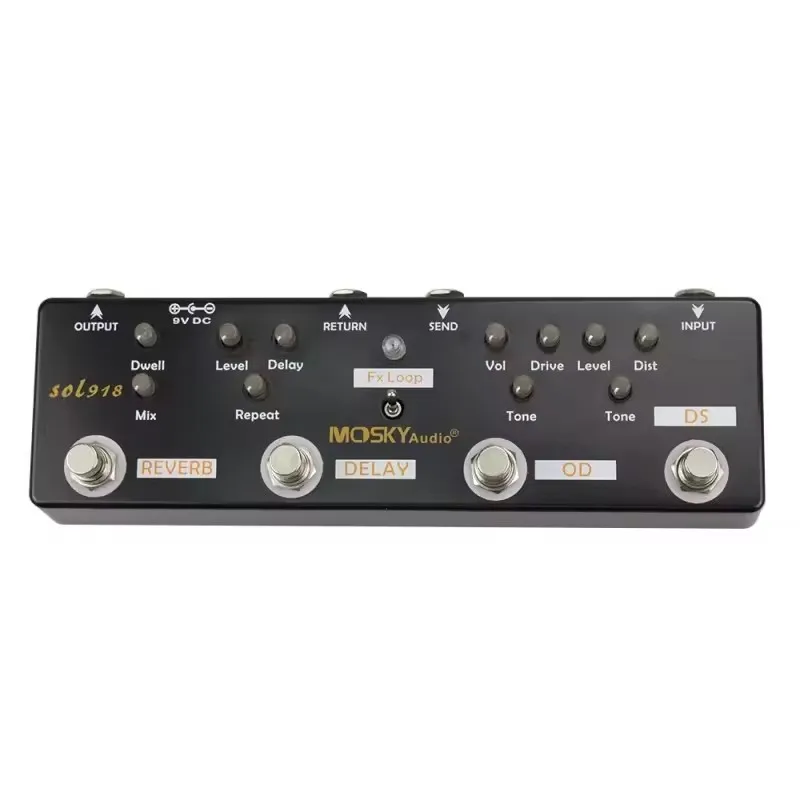 MOSKY Guitar Multi Effect Pedal SOL918 Distortion Overdrive FX Loop Delay Reverb Effects Pedal Metal Shell for Guitar Bass