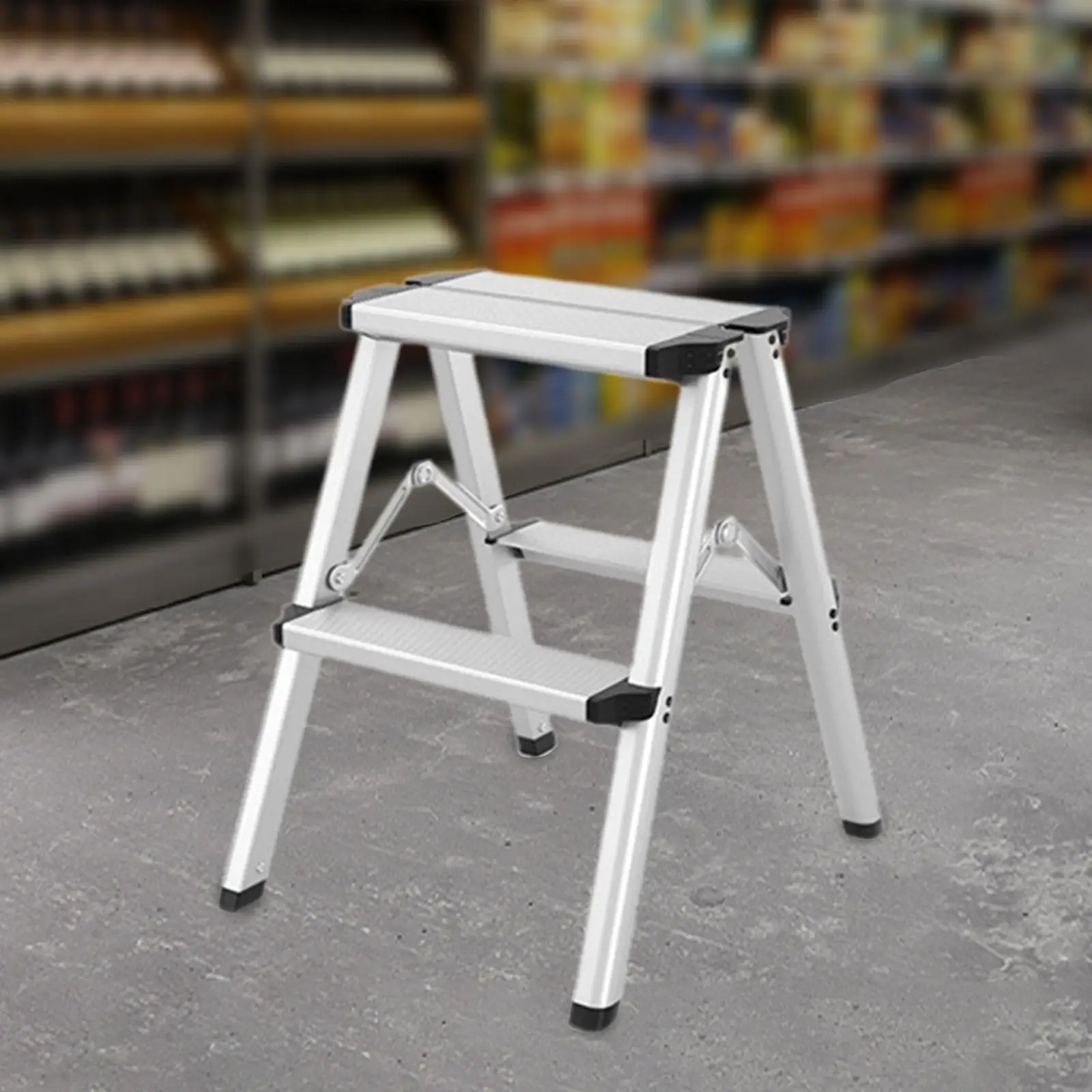 Folding Step Ladder Multiuse Strong Load Bearing Sturdy Metal Ladder Stool for Library Kitchen Store Household Work Factories