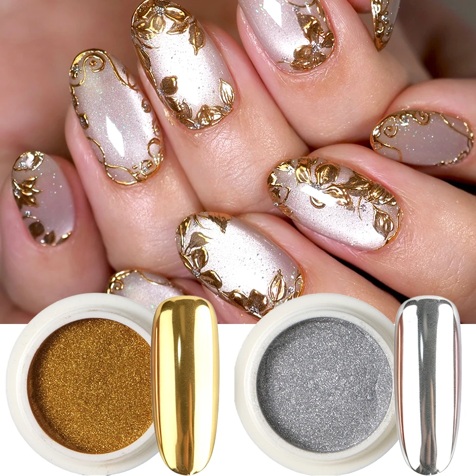 6 Gläser Aurora Chrom-Spiegel-Nagelpuder Schillerndes Perlmutt-Metallpigment Gold Silber Rosa Weiß Nagelglitter-Dekoration – Detail 7
