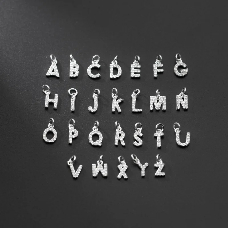 100% Real Sterling 925 Silver Accaccessories Zircon Letters Charm Pendant For Bracelets and Necklaces Key Diy Material view 4