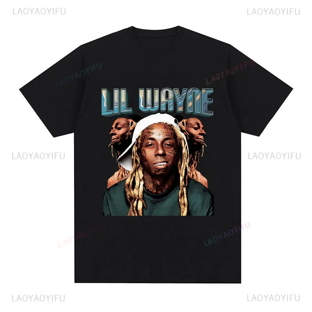 Men, Women, Hip Hop Punk Loose T-shirt, Retro Rapper Lil Wayne Graphic Top, 100% Cotton Short-sleeved T-shirt, Streetwear