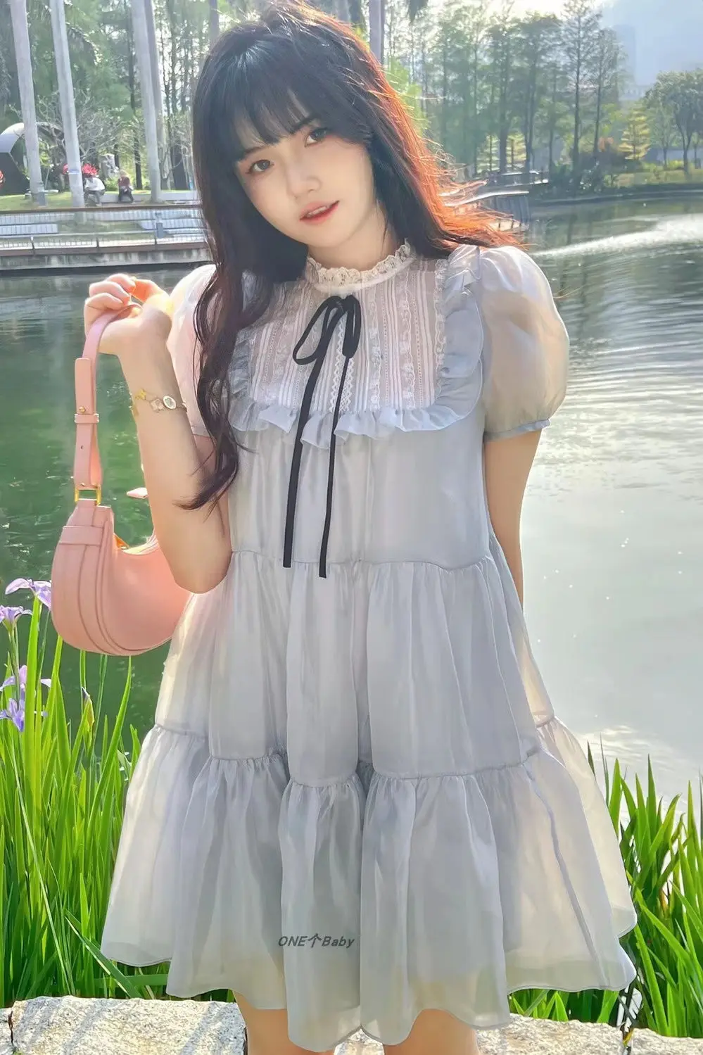 Chiffon Dress Women 2023 Spring Summer New Japanese Cute Splice Bow Tie Dresses Fashion Elegant Sweet Fit A-line Skirt Womens