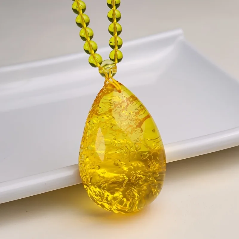 

Elegant Gold Amber Pendant Necklace, Men's and Women's Jewelry Pendant