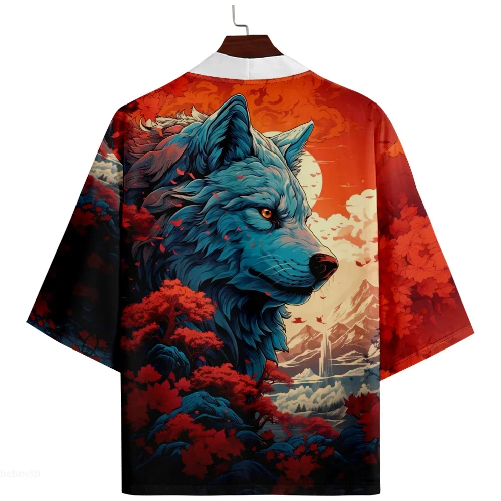 سترة نسائية هاوري صيفية للشاطئ يوكاتا ملابس آسيوية يابانية للرجال أنيمي وولف مطبوعة ساموراي كيمونو هاراجوكو #2