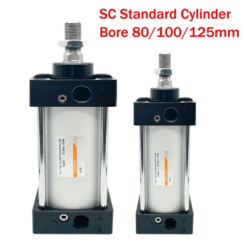 SC Standard Cylinder SC80/100/125mm Bore Double Acting Pneumatic Cylinder Big Thrust 25/50/75/100/200/300mm Stroke