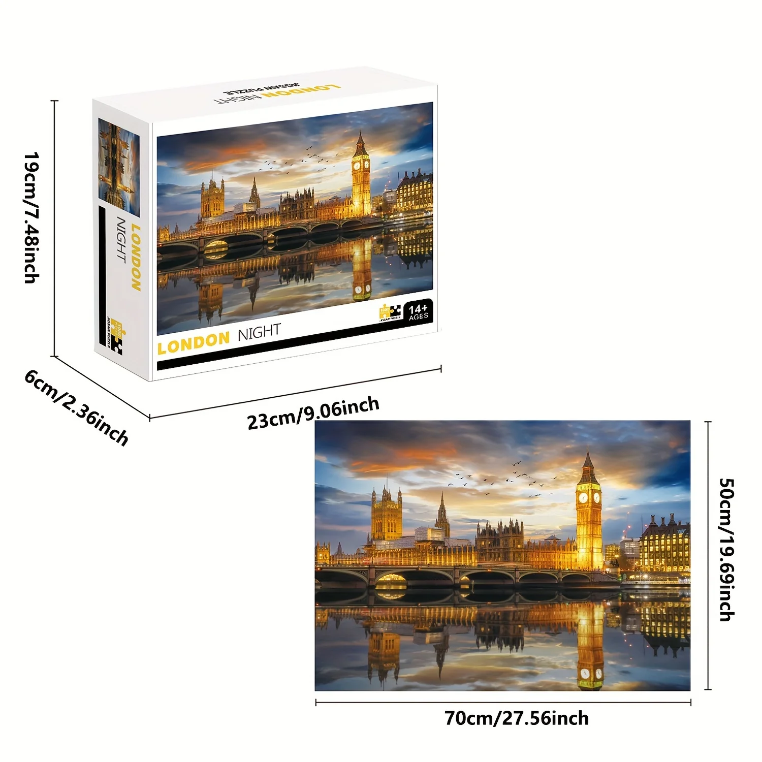 1000pcs London Night Skyline Jigsaw Puzzle - Big Ben & Thames River Thames - Challenging Large Jigsaw for Adults & Families -