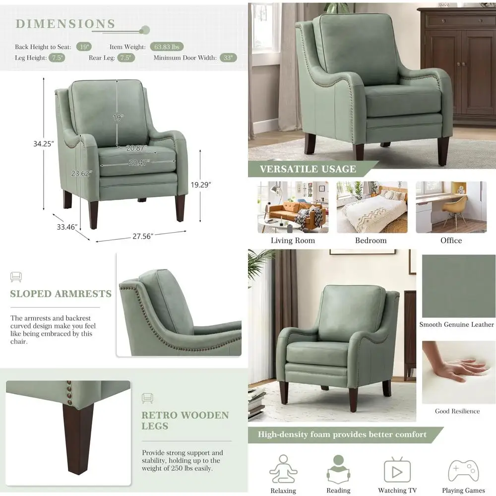 

Set of 2 Leather Accent Chairs, Upholstered Armchairs with Curved Arms and Wooden Legs for Living Room, Lounge or Bedroom