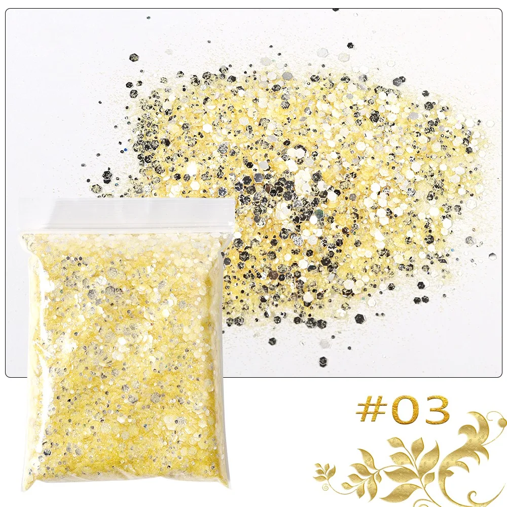 50g/Bag Iridescent Opal Clear Glitter Chunky Glitter Polyester Glitter Polyester Design With Acrylic Liquid Monomer Powder SJKEH