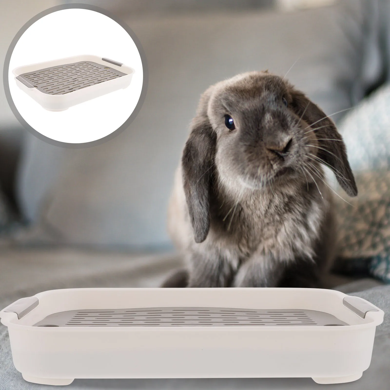 

Rabbit Litter Box Rectangular Large Flat Bottom High Fence Non-Slip Base For Bunny Hamster Cage Pet Toilet Training