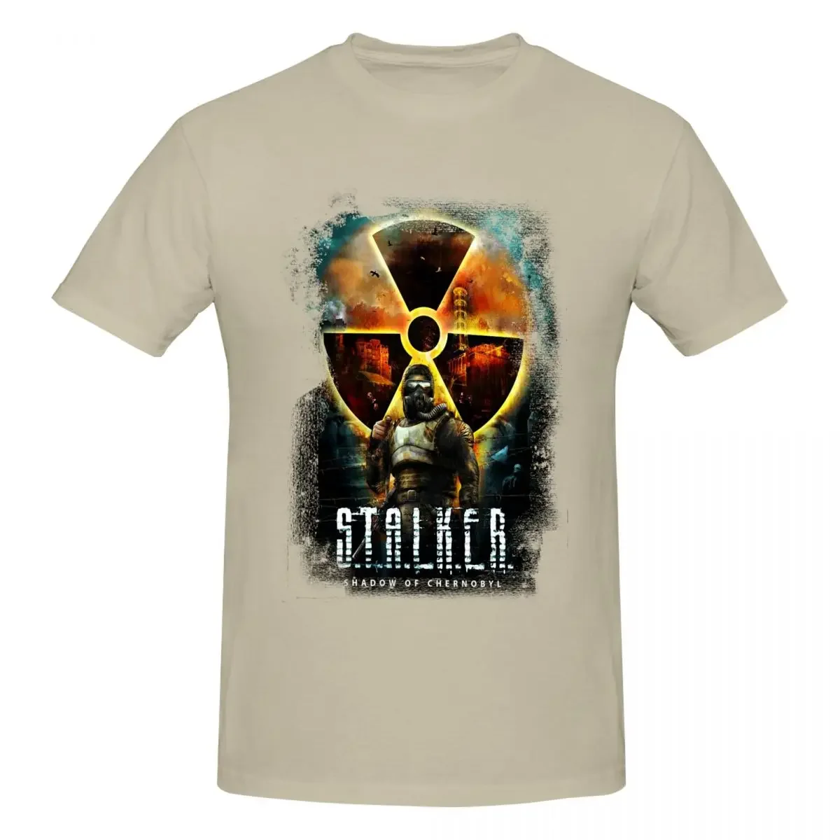 Новинка, модные тяжелые мужские футболки из 100% хлопка с принтом тени Чернобыля, новинка, футболки с круглым вырезом и короткими рукавами, летняя одежда