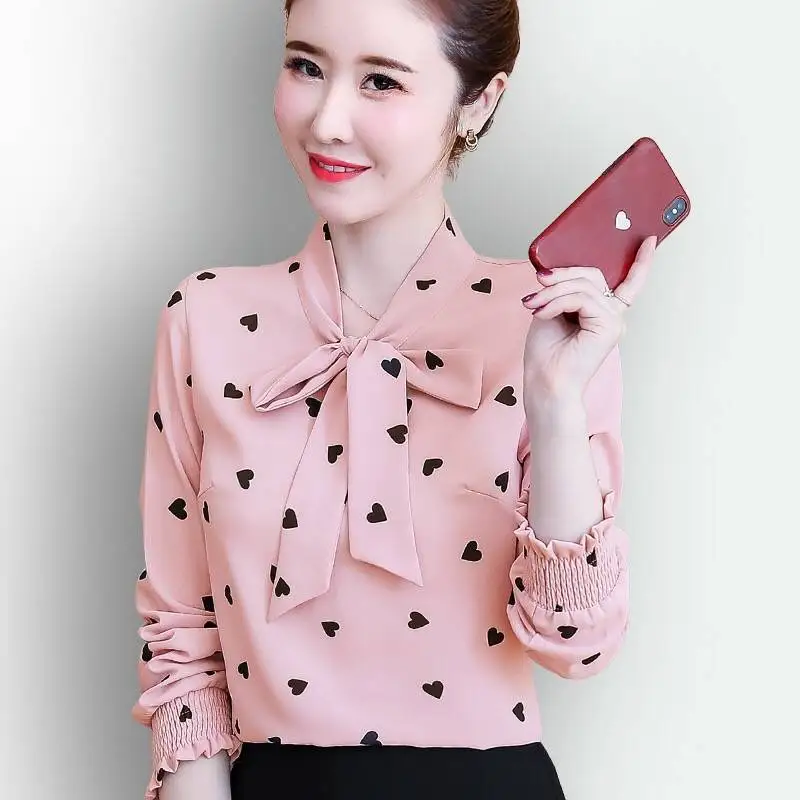 Fashion Spliced Lace Up Bow Printed Blouse Women\'s Clothing 2023 Spring New Oversized Casual Pullovers Loose All-match Shirt