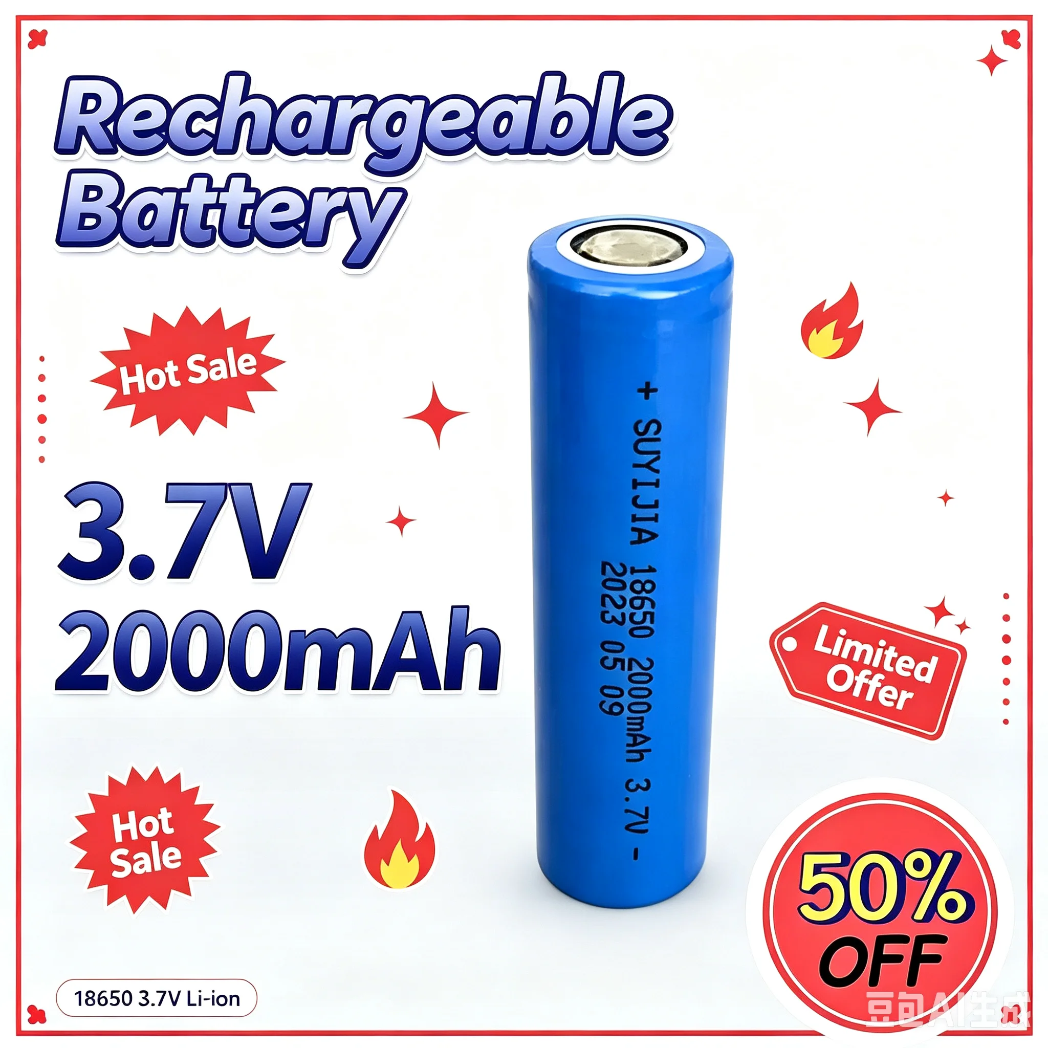 18650 2000mah Rechargeable Battery 3.7V Lithium-ion  Pointer Doorbell Flashlight Headlamp Speaker Fan High Capacity Li-ion