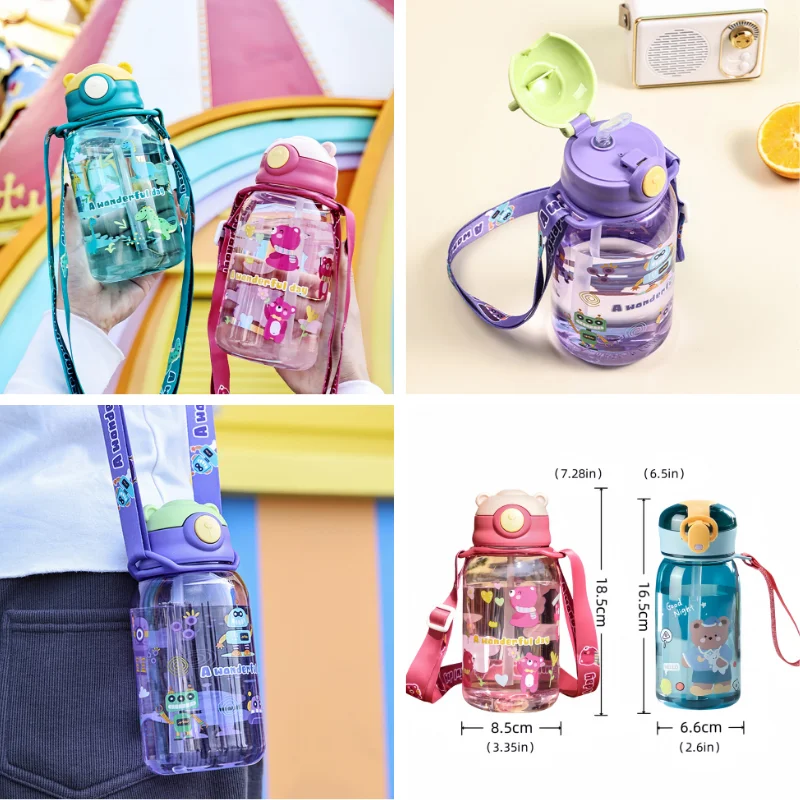 480-650ML Baby Feeding Cup Leakproof Water Bottle with Straw Portable Travel Camping Bottle Juice Drinking Bottle for Children