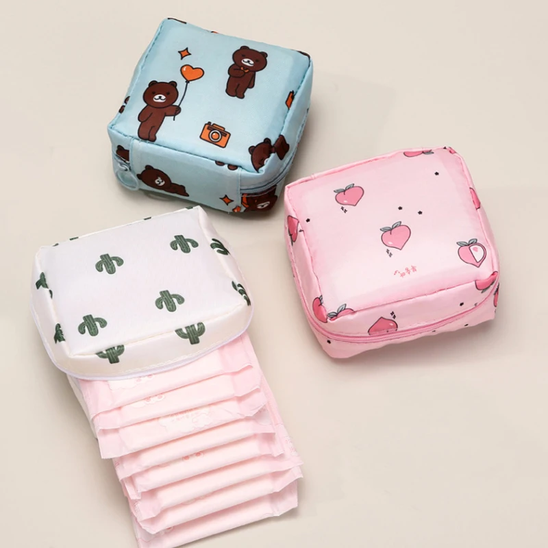 1PC Nylon Sanitary Pad Package Bag Coin Purse Jewelry Organizer Credit Card Pouch Case Cosmetics Headphones Lipstick Storage Bag