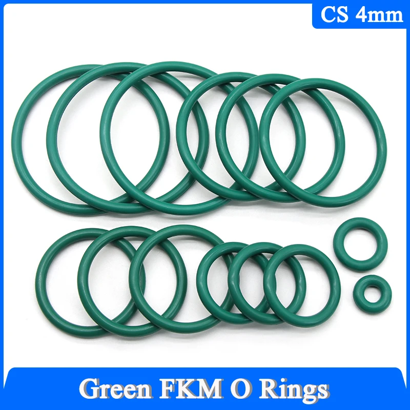 10/50Pcs Green FKM O Ring CS 4mm OD 14~130mm Sealing Gasket Insulation Oil Resistant High Temperature Resistance Fluorine Rubber