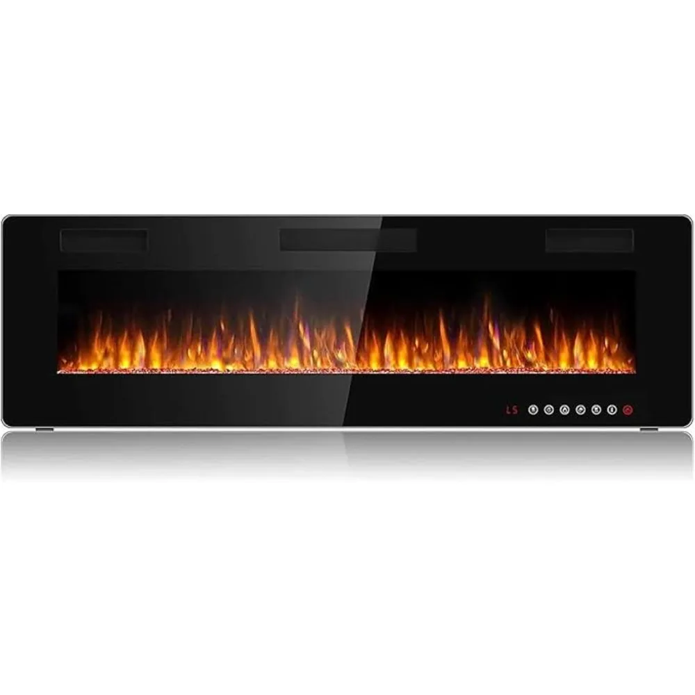 

60 inch Ultra-Thin Silence Linear Electric Fireplace, Recessed Wall Mounted Fireplace, Fit for 2 x 4 and 2 x 6 Stud, Black