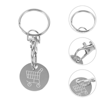 4pcs Stainless Steel Keychain Shopping Cart Token Ring Pendant Trolley Coin Holder Key Ring Decor Grocery Bag Charm