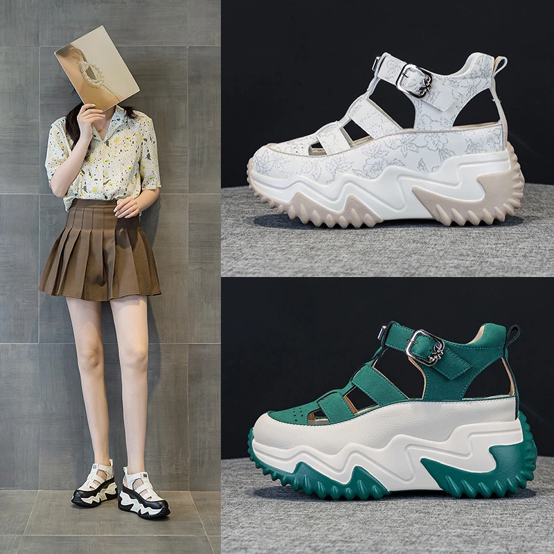 

Womens Platform Gladiator Sandals 2026 Summer New Hollow Out Wedge Heel Casual Shoes With Adjustable Buckle In White And Green