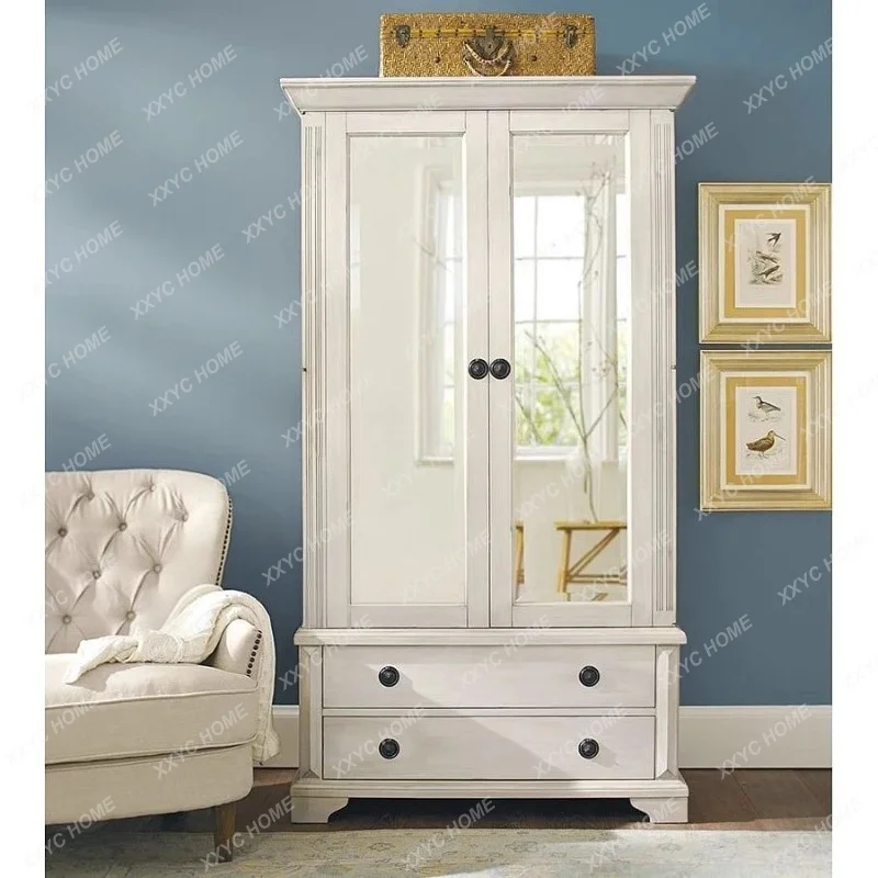

country solid wood wardrobe simple with drawers fitting mirror storage
