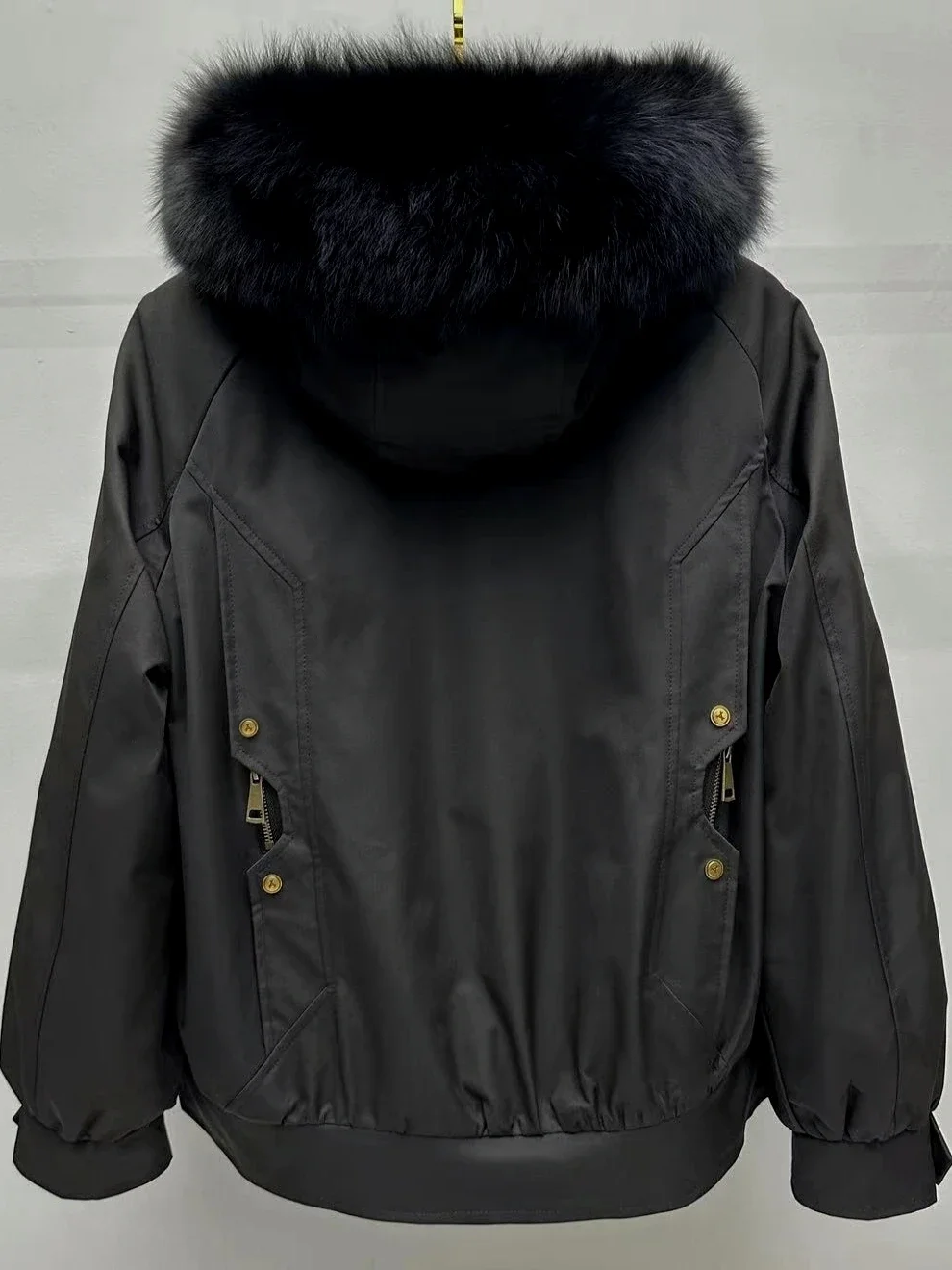 Parkas cortas moda de Corea para mujer elegante cuello de piel de zorro chaqueta acolchada con capucha forro de pelo de conejo Rex extraíble abrigo cálido