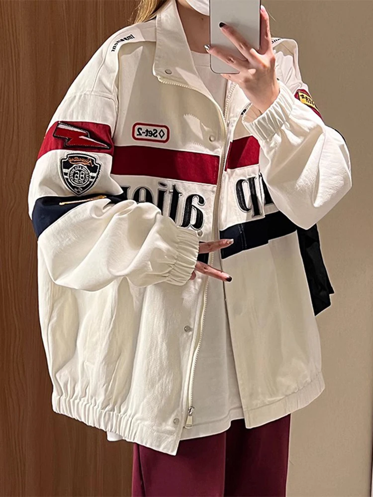 

Американский винтажный мотоциклетный джет, мужской осенний модный брендовый крутой бейсбольный дэт для пар, свободный крой, длинная свевая молния