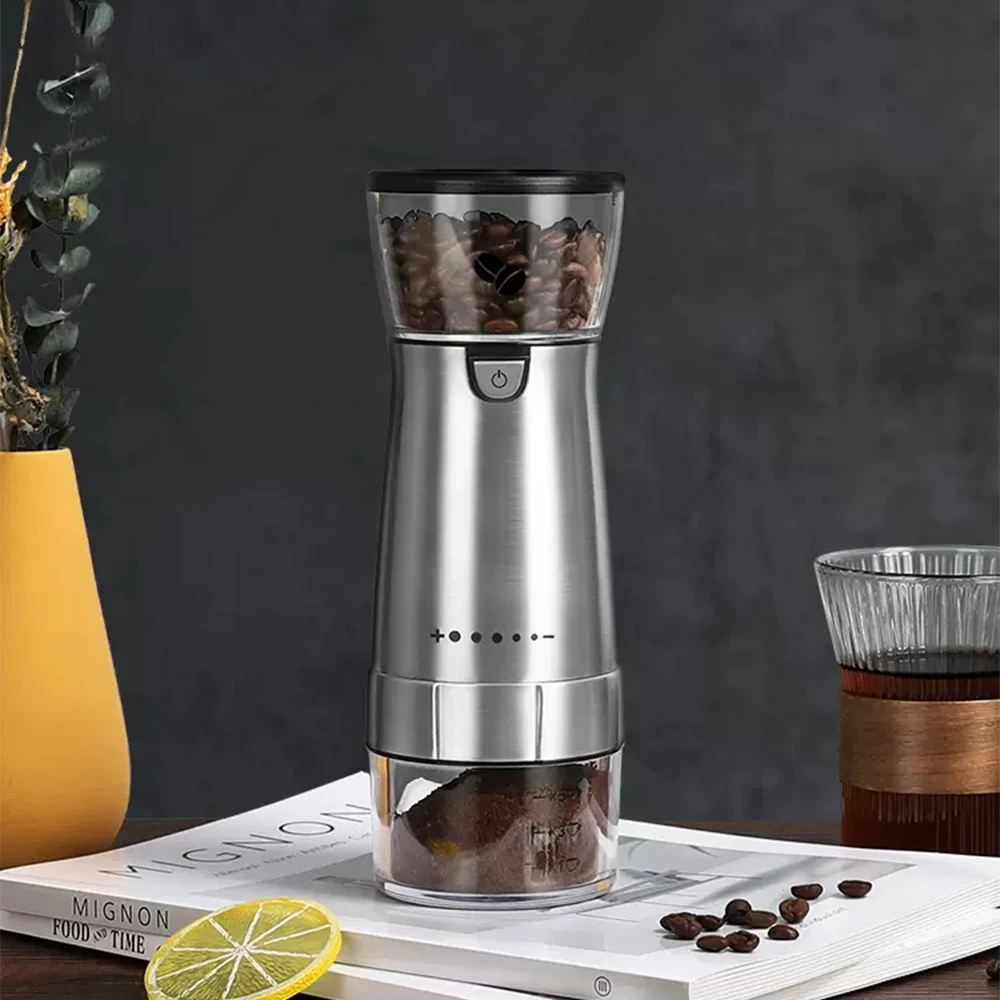 Portable  Coffee Grinder, Electric Burr One-Touch Automatic Grinder with 5-Position Grind Selector