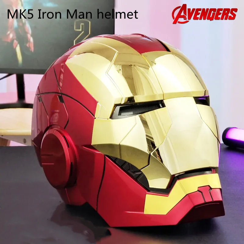 

65 см шлем Marvel Iron Man 1:1 Mk5 с голосовым управлением, глаза со светом, модель игрушки для взрослых, электрические носимые рождественские игрушки, подарки