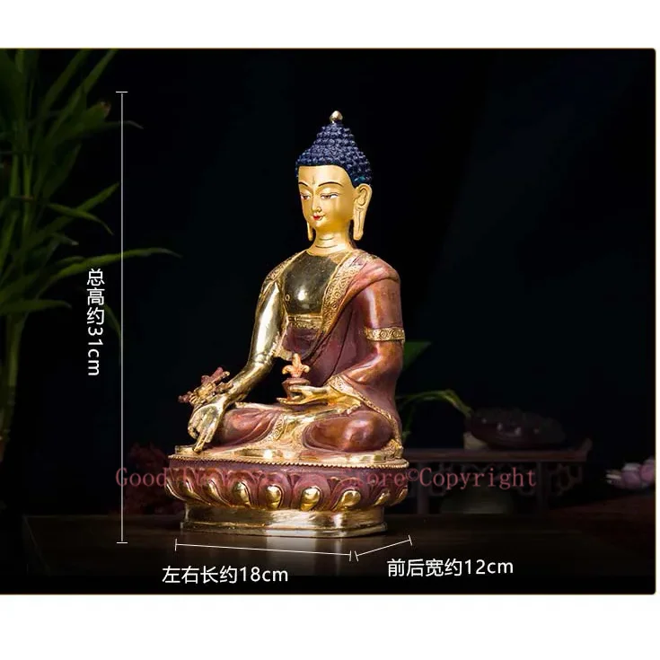 32CM Large GOOD BUDDHA HOME Family efficacious Protection Tibetan Buddhism gilding the Medicine Pharmacist Buddha Mantra statue