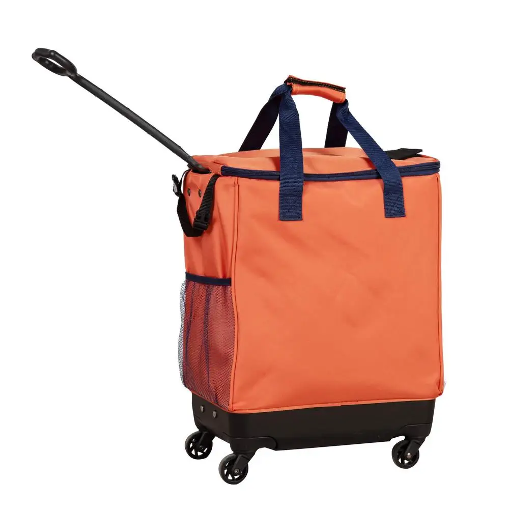 Multipurpose Rolling Tote Bag Portable Spinner Cart Travel or Shopping Orange