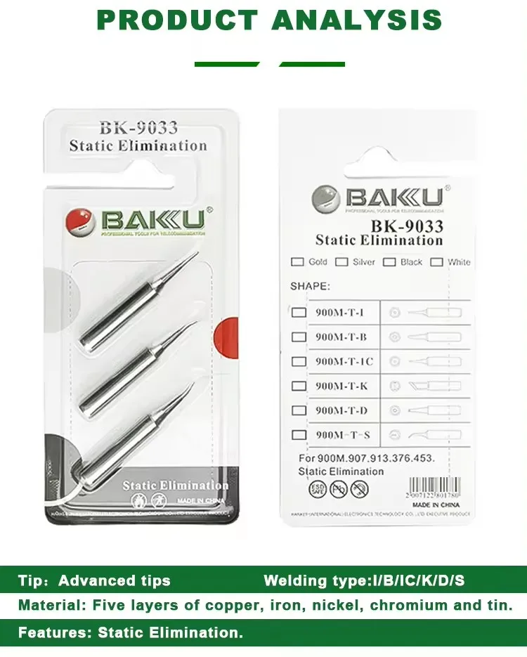 3er-Set BAKU Lötkolbenspitzen zur Statikbeseitigung, bleifreie Lötspitzen für 900M 907 913 376 453 601D 878L – Detail 4