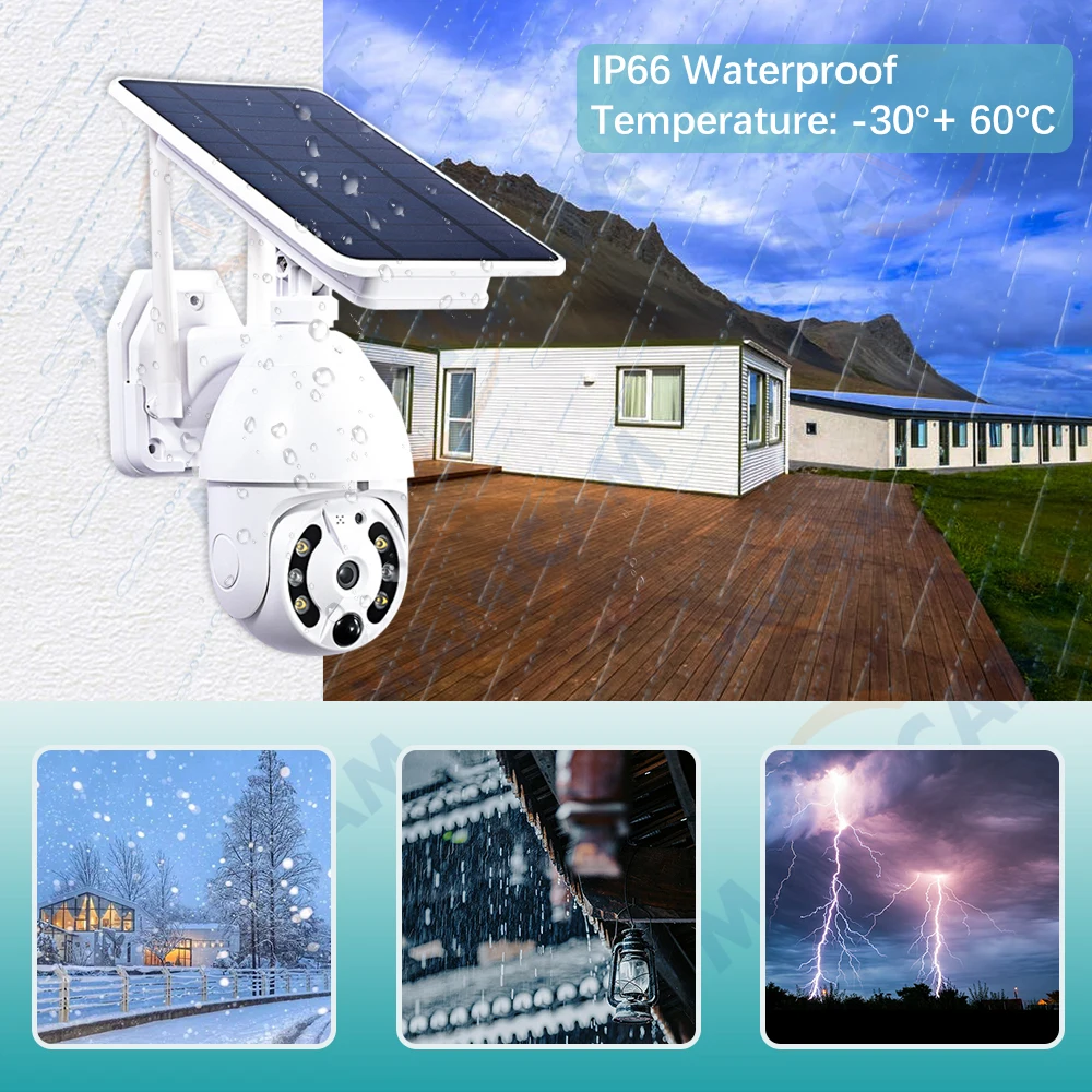 Wifi Solar Camera Outdoor 4MP Draadloze Ptz Beveiliging Ip Camera Met Zonnepaneel Oplaadbare Batterij Pir Menselijke Detectie