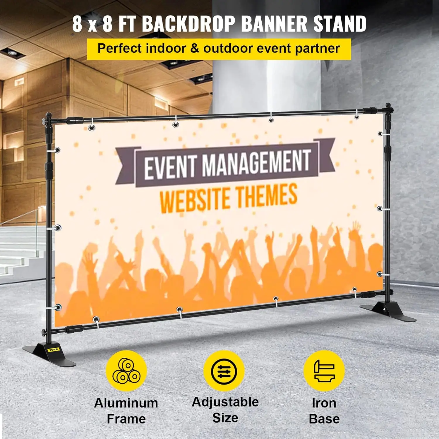 Backdrop Banner Stand 8 x 8 Ft Adjustable Height Background Stand Backdrop with 1 Carrying Bag