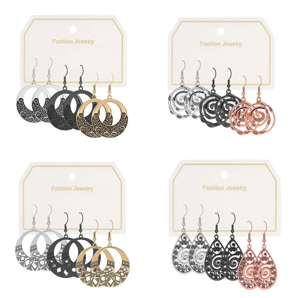 

3Pair/Set Ethnic Round Water Drop Earrings for Women Vintage Simple Hollow Geometric Multicolor Dangle Earrings Female Jewelry