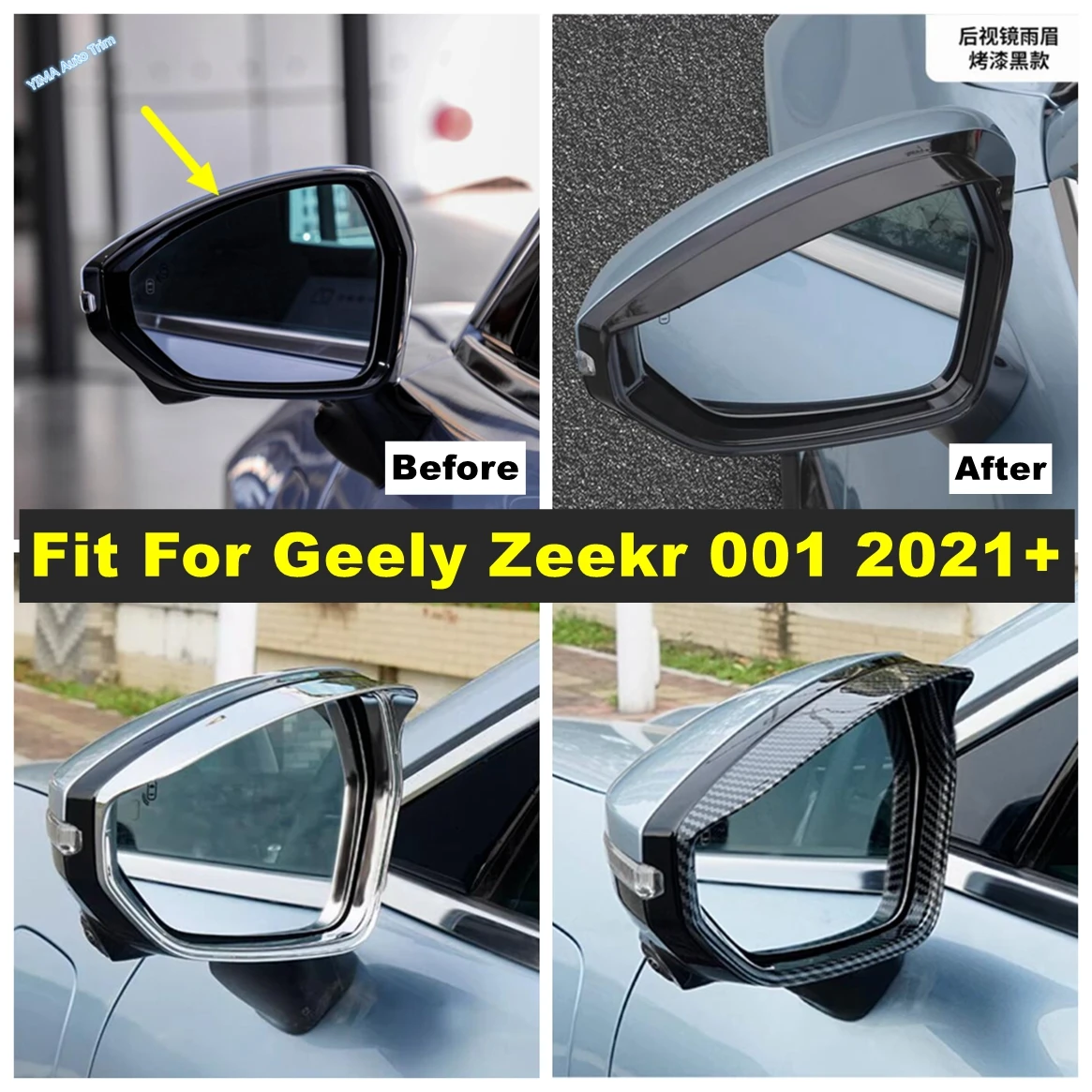 

Carbon Fiber Car Rearview Mirror Block Rain Eyebrow Decor Sticker Cover Trim ABS Accessories For Geely Zeekr 001 2021 2022 2023