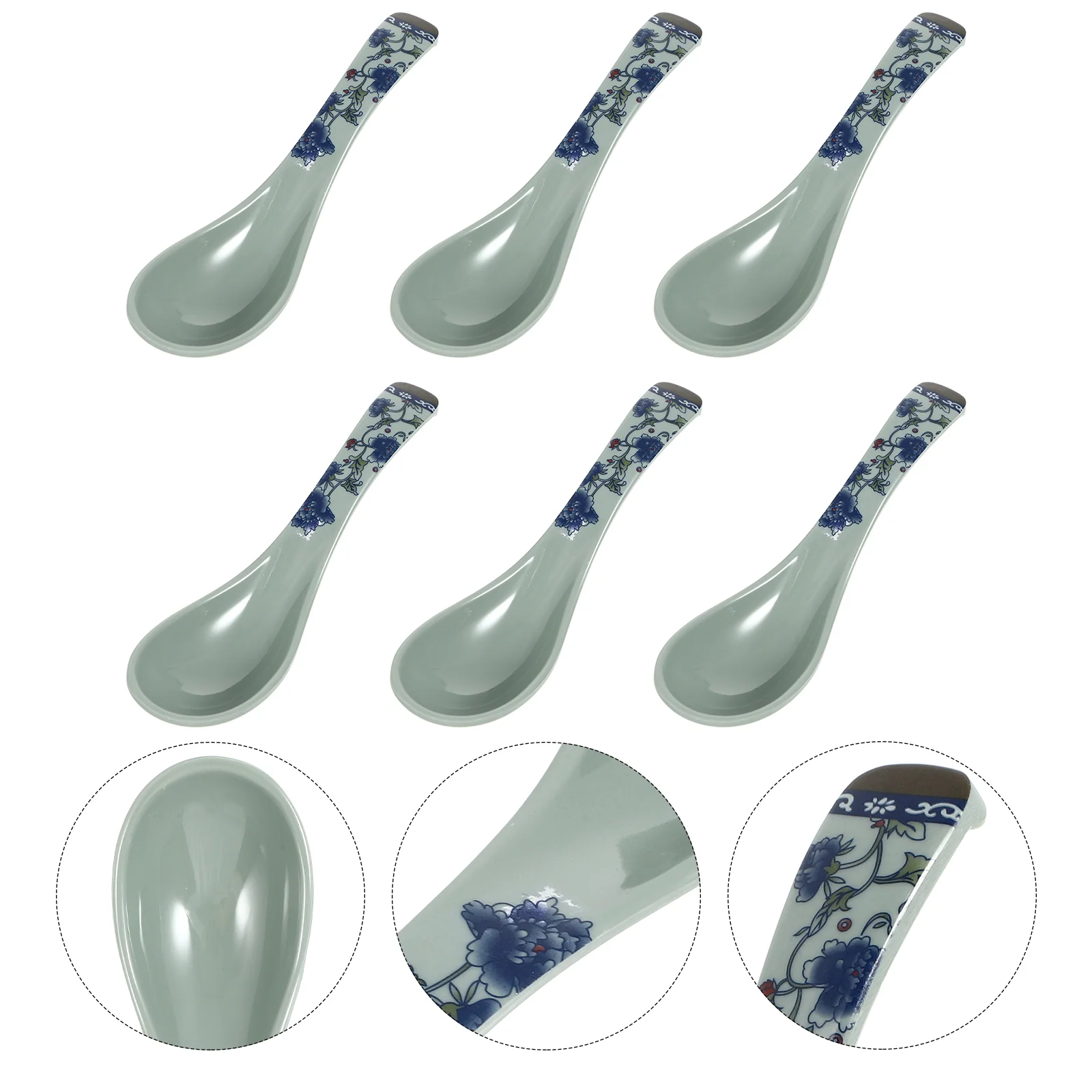 6 Pcs Anti Ceramic Blue and White Spoon Household Spoons Restaurant Food Scoops Soup Coffee Portable Dessert Melamine