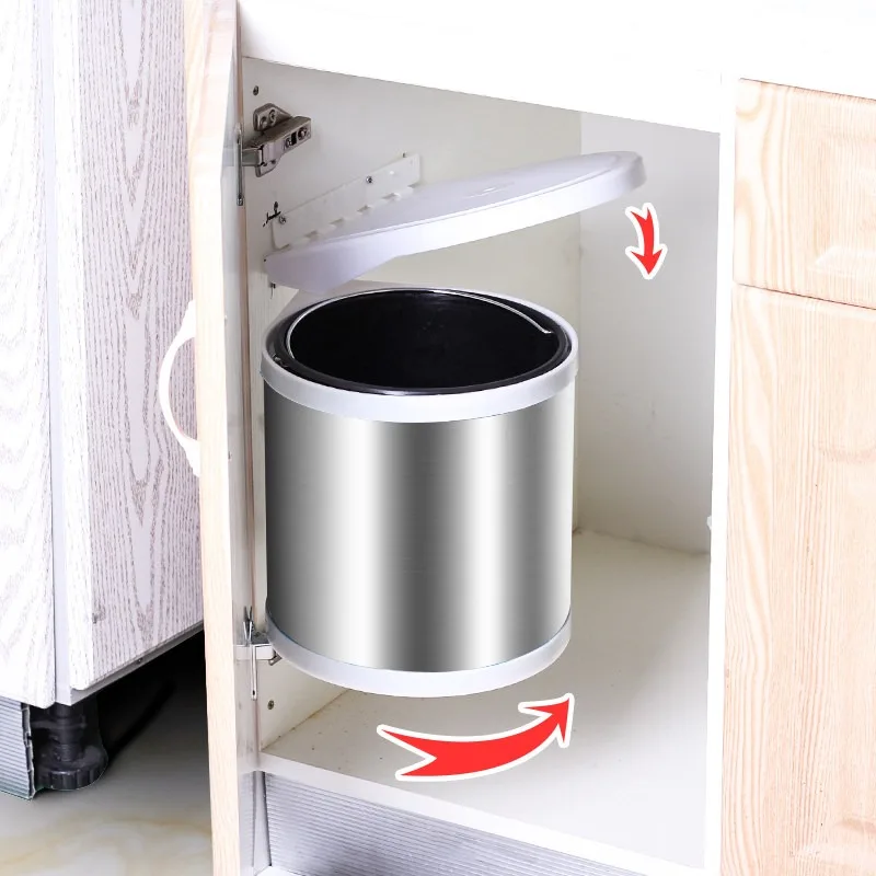 Built‑in Rotating Flip‑Top Trash Can Stainless Steel Hidden Waste Bin for Kitchen Cabinet Corner