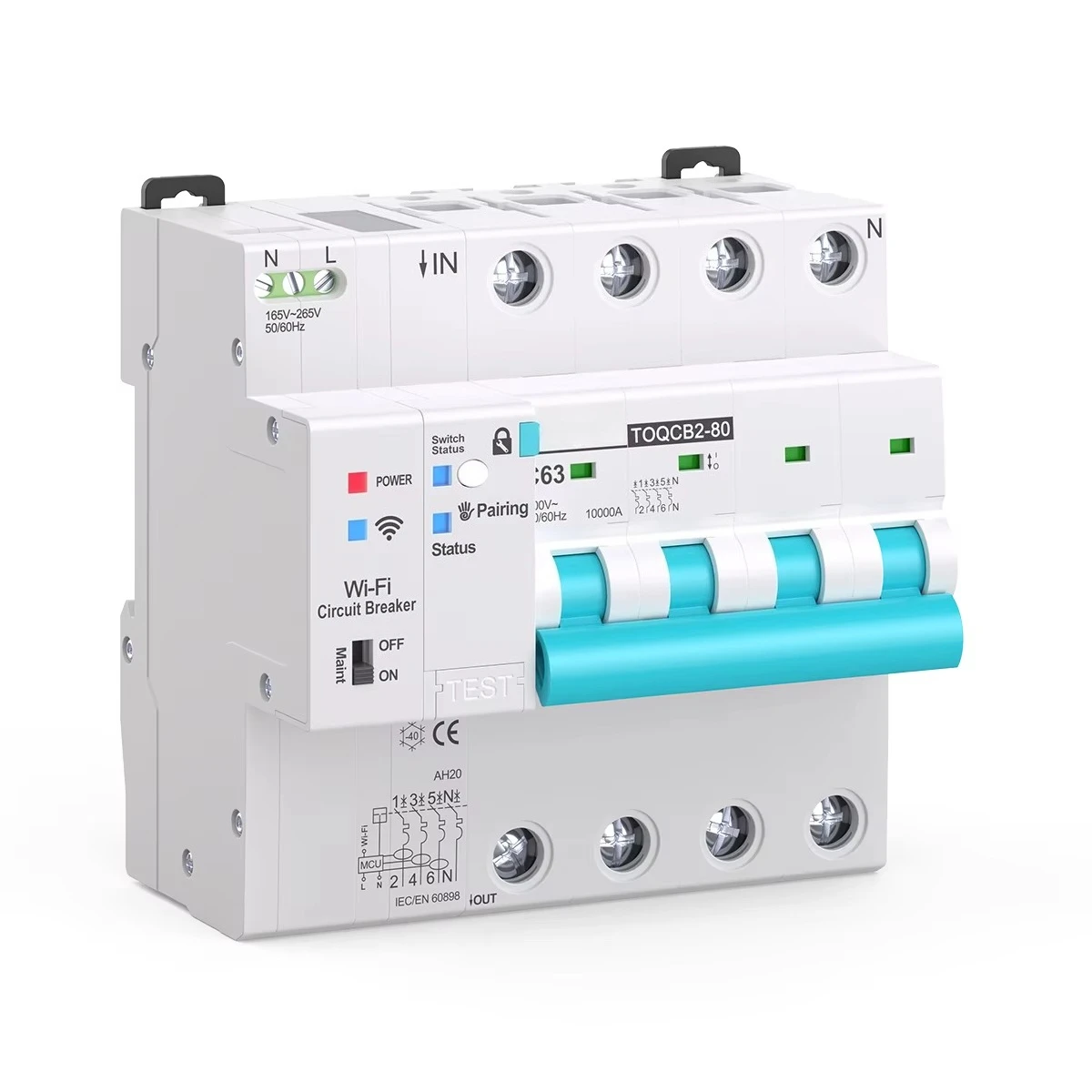 For   API TO-QCB2 Smart Miniature Circuit Breaker  Wifi 4P Home Apps Control Remote Protective 10KA Breaking Capacity