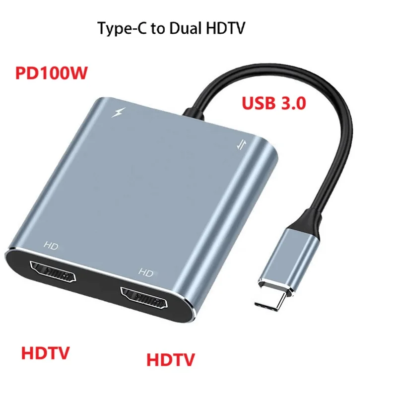 4K Type C Hub Dual-HDMI-compatible USB USB3.0 PD MST Multiport Adapter Display Screen Projection for Macbook laptop accessories