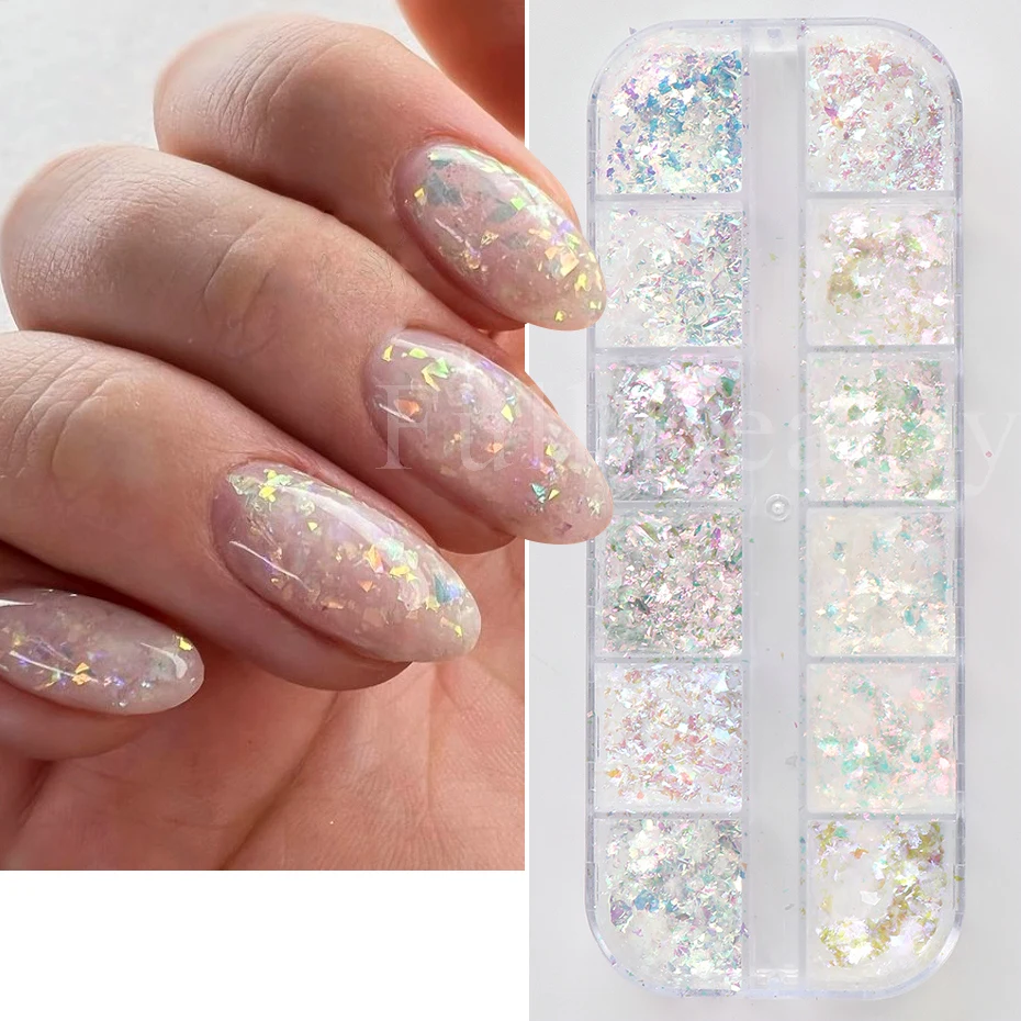 Aurora Nail Art Glitter Opal Powder Iridescent Mermaid Sequins Irregular Flake Sparkle Acrylic Gel Polish Nail Decorations LYJDP