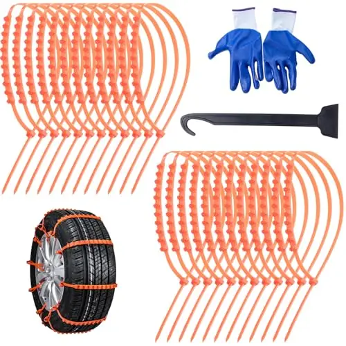 

24 Pack Universal Reusable Zip-Tie Tire Chains For Snow Ice Mud Sand Terrain – Adjustable Anti-Slip Fit Most Cars SUVs Trucks