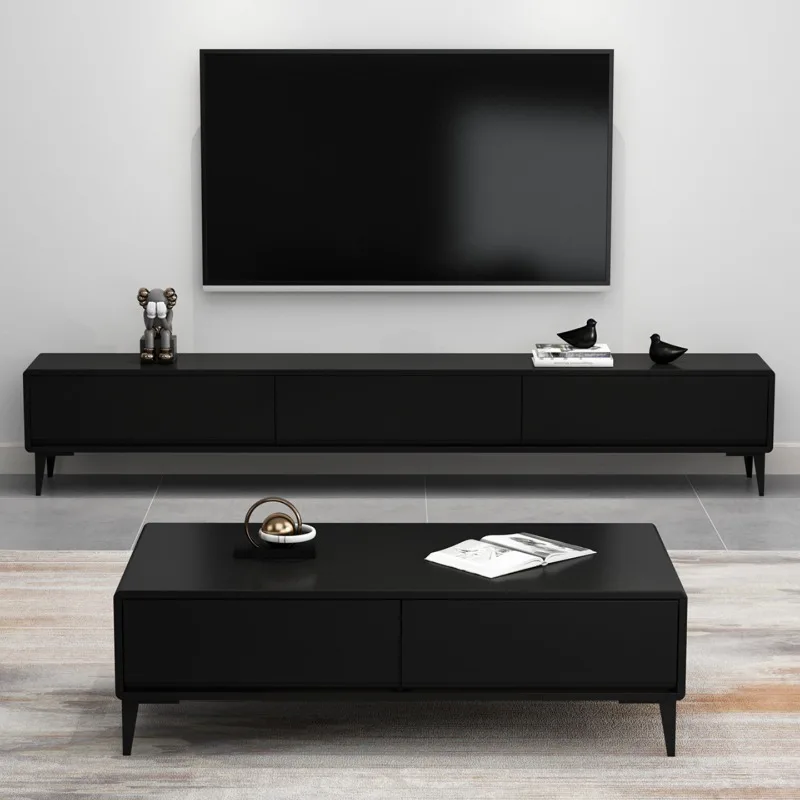 Solid wood TV cabinet living room home 2025 new modern simple small apartment black coffee table TV cabinet combination