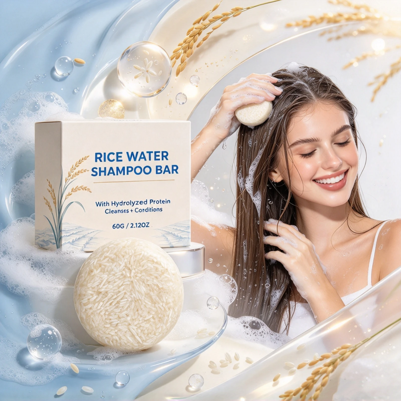 Rice Water Shampoo Bar Portable Eco-Friendly Hair Washing Bar Nourishing Dry Scalp And Tresses Natural Solid Hair Cleansing Soap