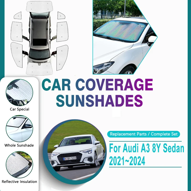 Car Sun Visors For Audi A3 Sedan 8Y 2021 2022 2023 2024 Full Windshield Surround Sunshades Window Visors Protection Accessories