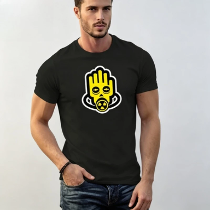 Men 100% Cotton T Shirt Radiation Palm Gas Mask Graphic Print Industrial Hazard Streetwear Casual Male Short Sleeve Tee Tops