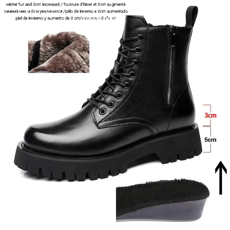 Zipper Man Height Boot Ankle Men Leather Boots High Heel Male Elevator botas masculino Hidden Heel 8CM Increasing