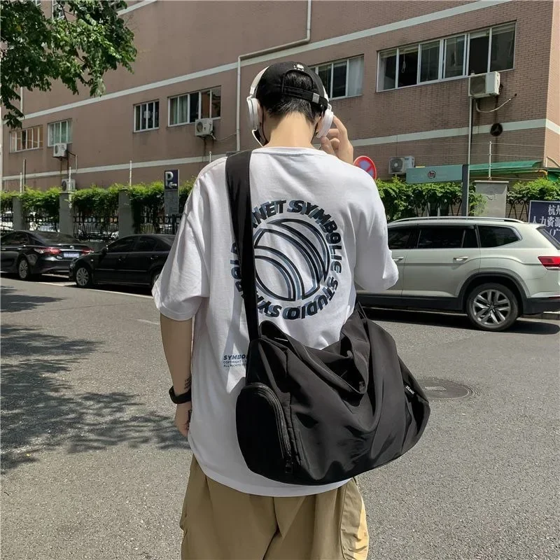 Coreano de alta capacidade simples sólido mensageiro sacos estudantes japoneses grunge sacola das mulheres dos homens y2k todos os jogos bolsas crossbody