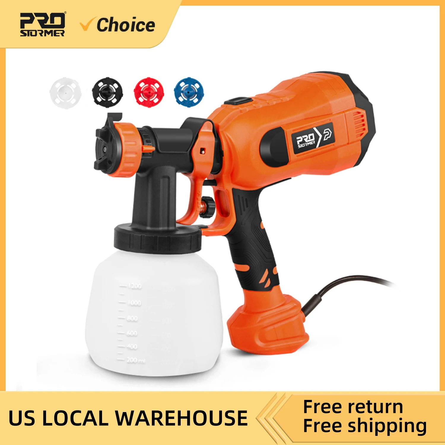 750W Paint Sprayer High Power HVLP Electric Spray Gun with 1200ml Easy Spraying and Cleaning for Home Painting By Prostormer