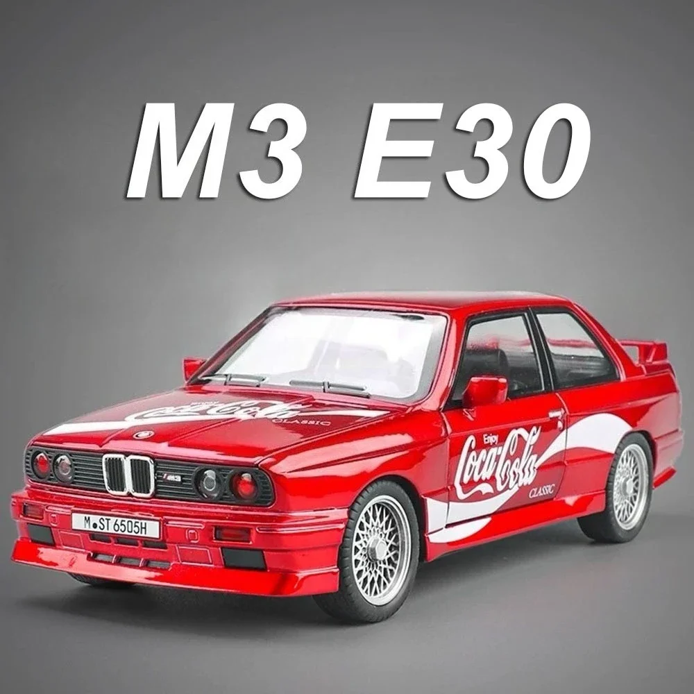 

1:24 Scale M3 Cars Alloy Models Diecast Toys 4 Doors Opened Miniature Car with Light Music Pull Back Vehicles for Kids Boy Gifts