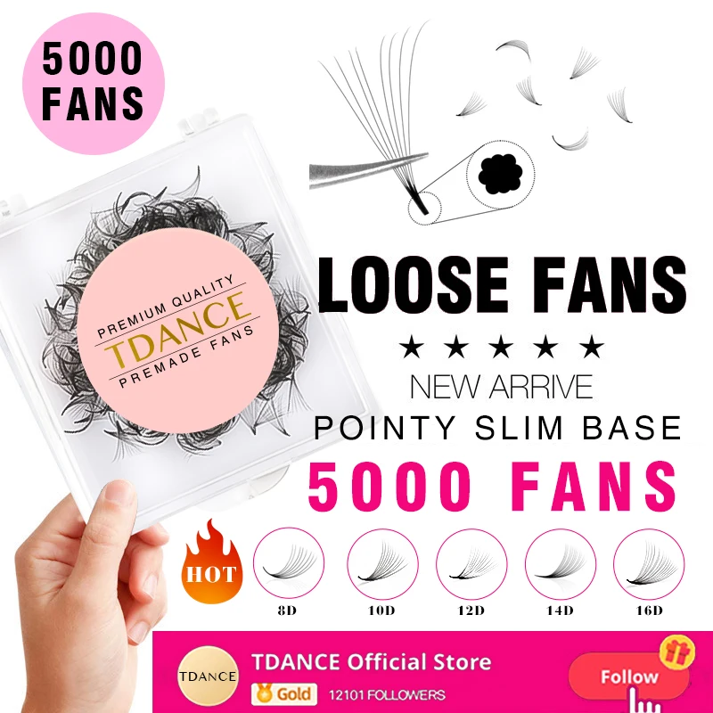 TDANCE 5000Fans Pointy Base Loose Fans Professional Medium Stem Sharp Thin  Premade Volume Fans Pointy Base Eyelash Extensions