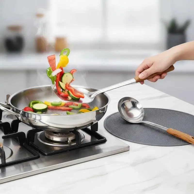 New 3Pcs/Set Stainless Steel Imitation Wood Grain Handle Spatula Leaky Shovel Spoon For Kitchen Light For Cooking Kitchen Tools
